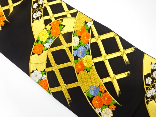 未使用品　三嶋義三製　光悦垣に花模様織り出し　袋帯(未仕立て)